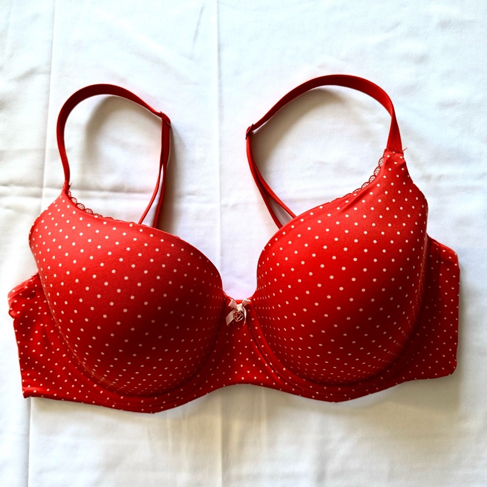 Body by Victoria Victoria’s Secret Red Swiss Dot Lined Demi Bra 36DD